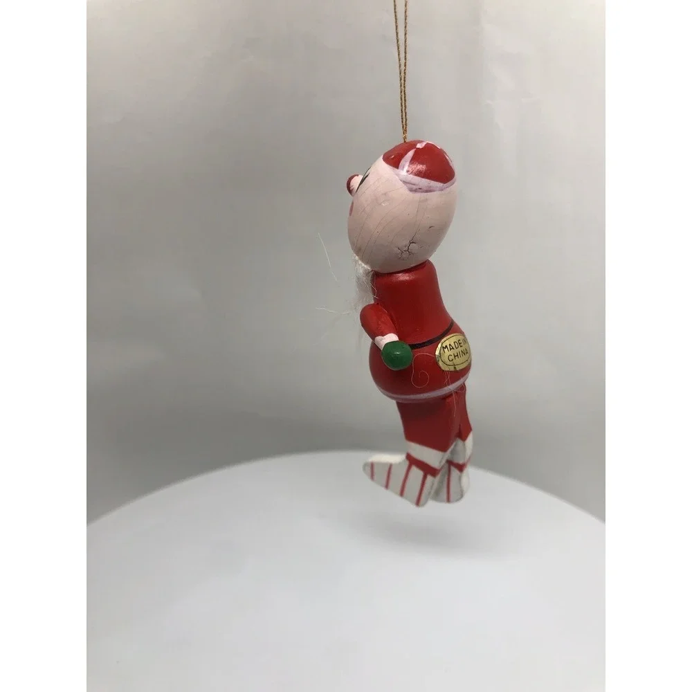 Vintage Wooden Hand Painted Christmas Ornament Santa Elf w/ Beard 4